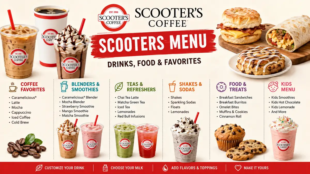 scooters menu: Drinks, Food & Seasonal Favorites